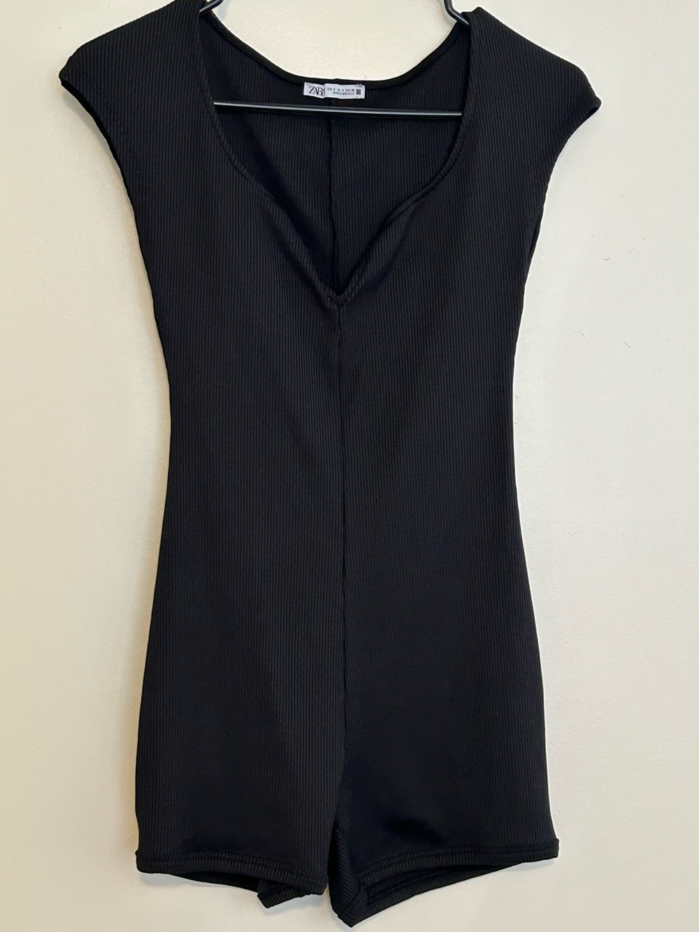 Zara Ribbed Playsuit Bodysuit Sweetheart Neckline in Black